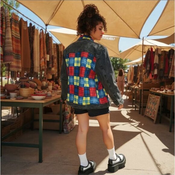 Delia*s “In This Moment” Denim Jacket & Skirt Set w/ Plaid Patchwork – Rebellion - Picture 7 of 12